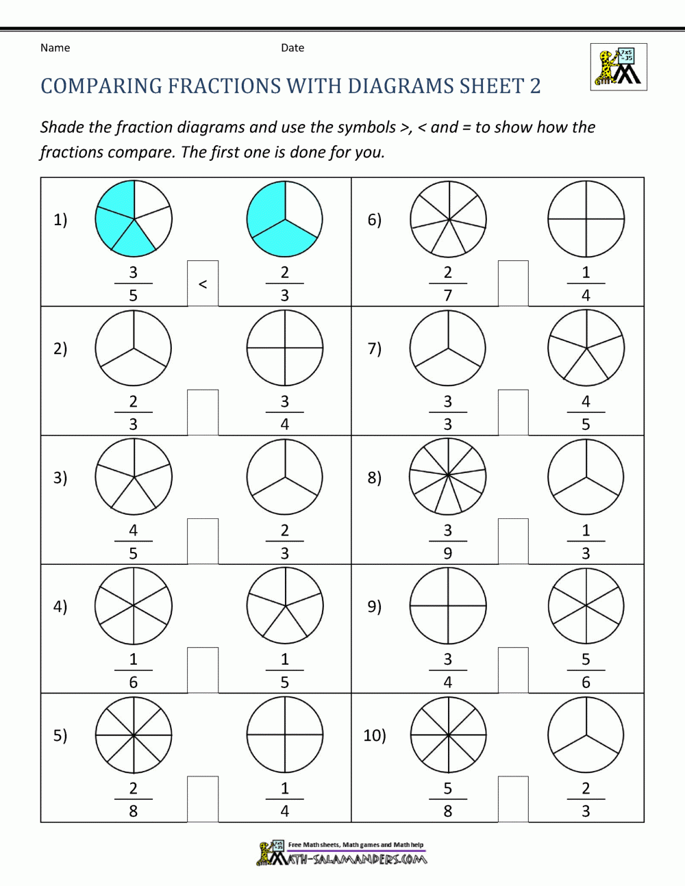Comparing Fractions Worksheet