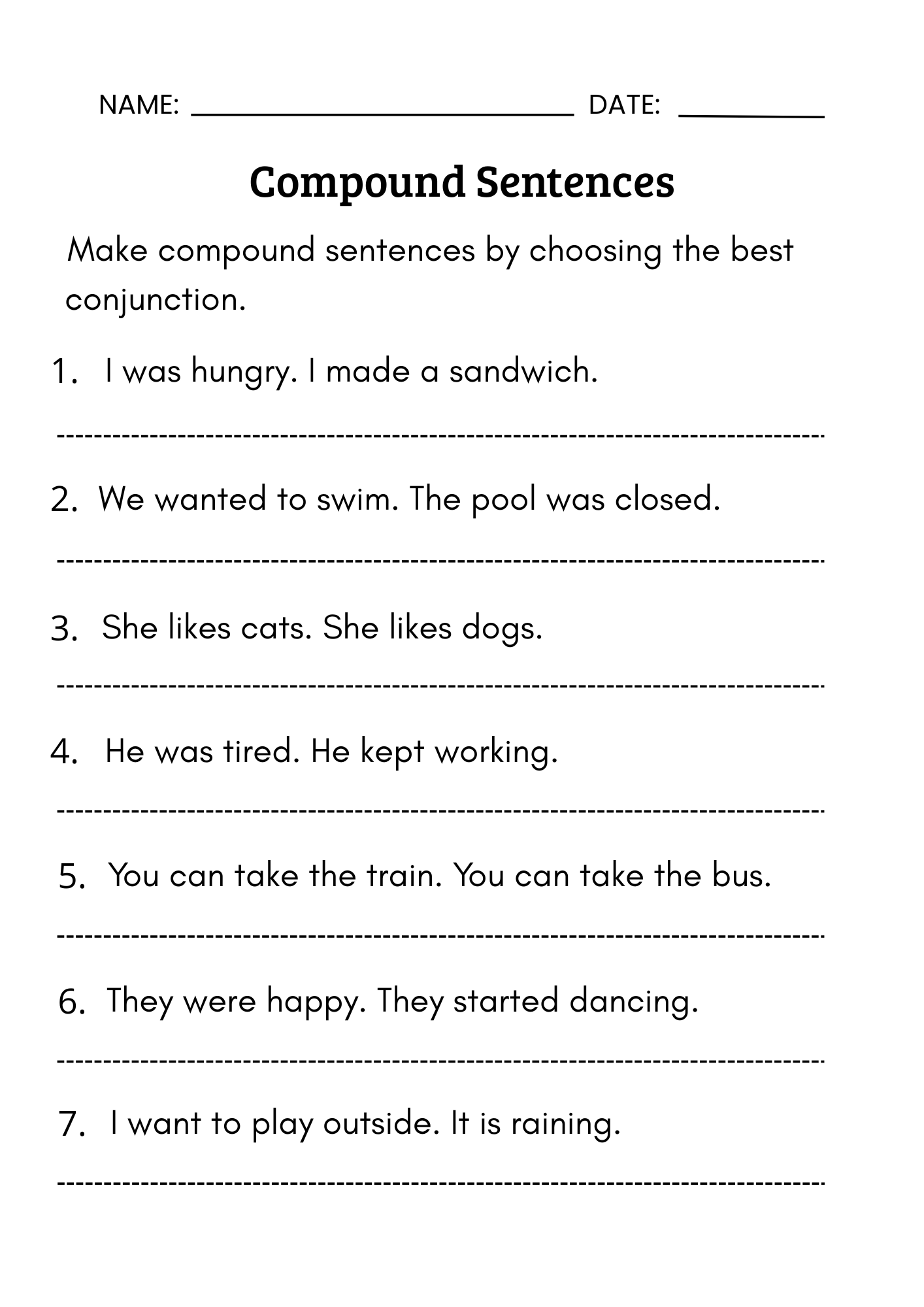 compound sentences worksheet compound sentences worksheet