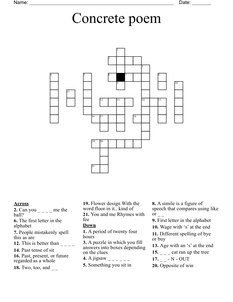 Concrete Poem Crossword WordMint Concrete Poem Crossword WordMint