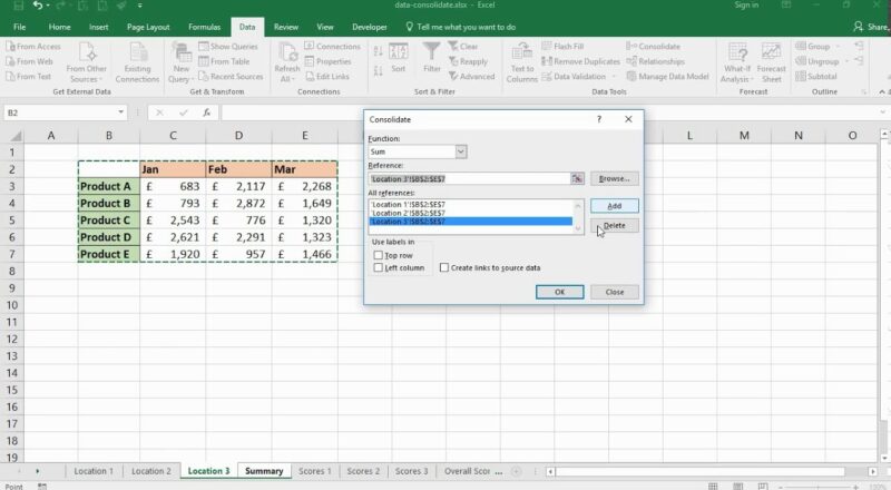Consolidate Worksheets In Excel With Data Consolidation Tool YouTube