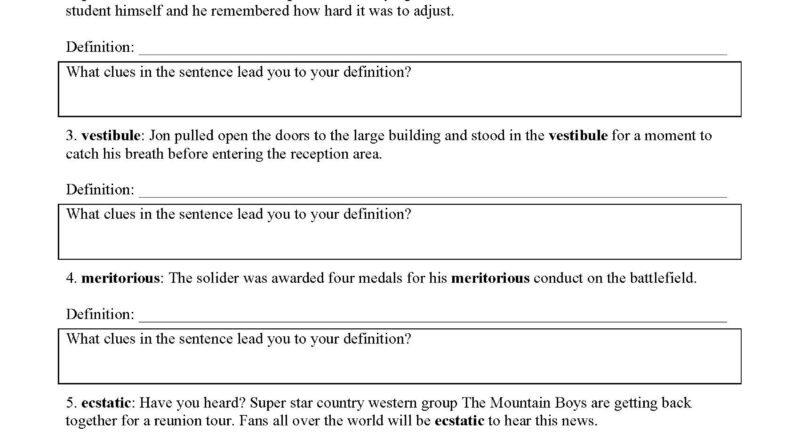 Context Clues Worksheets Ereading Worksheets