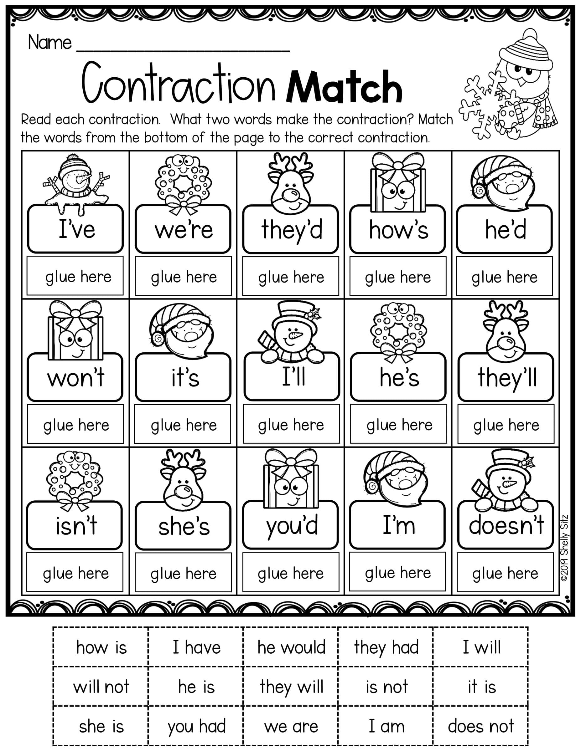 contractions grammar worksheets