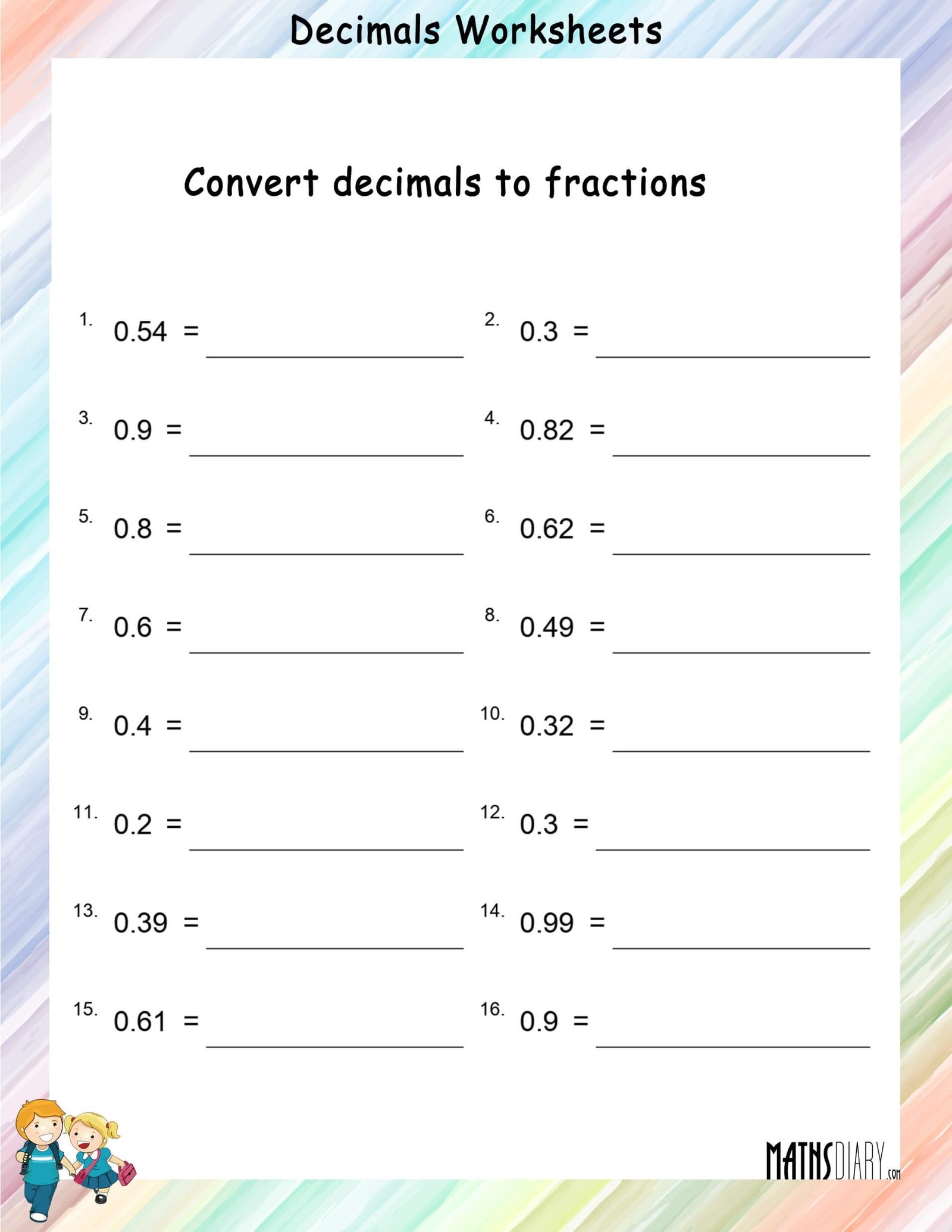 Convert Decimals To Fractions Worksheets Math Worksheets MathsDiary Convert Decimals To Fractions Worksheets Math Worksheets MathsDiary