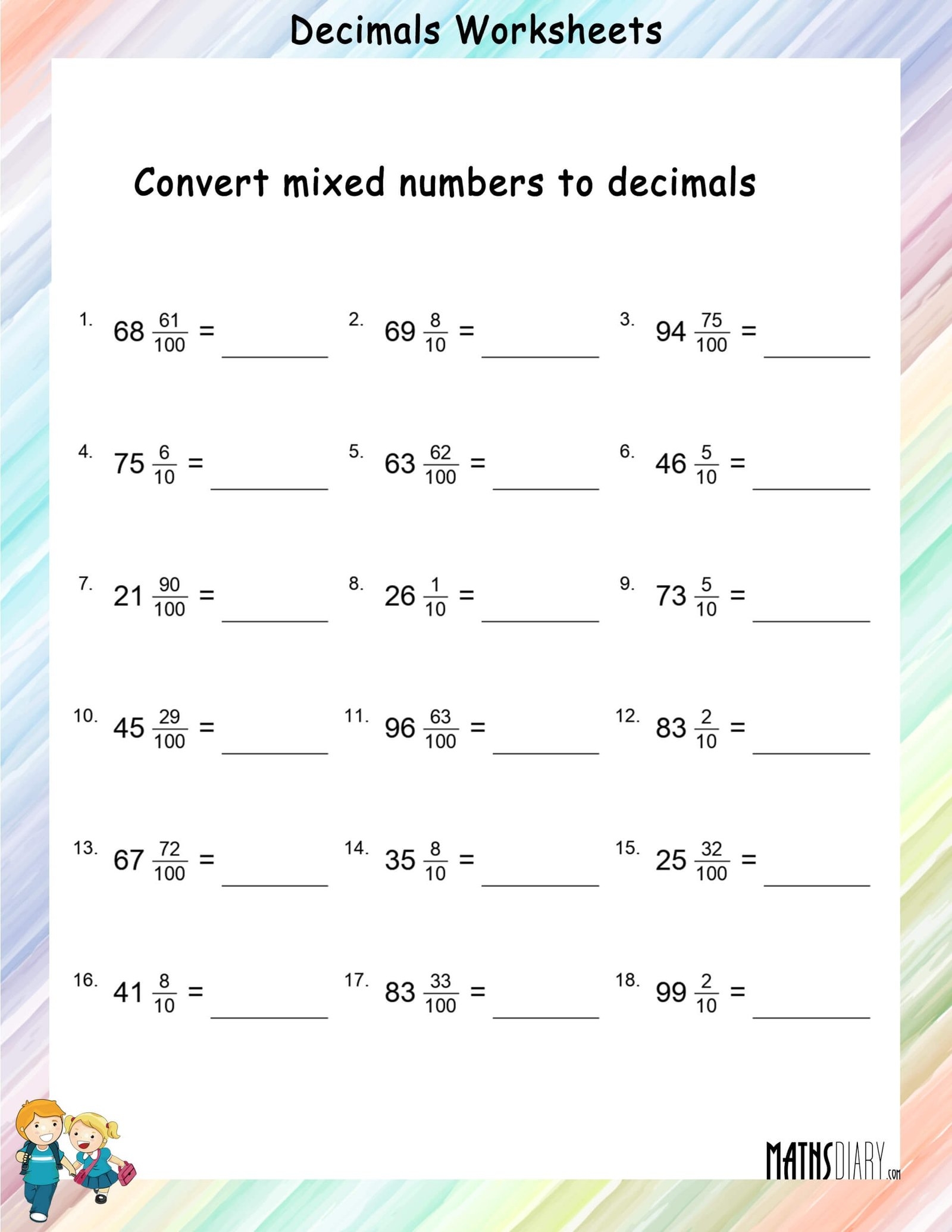 Convert Mixed Fractions To Decimals Worksheets Math Worksheets MathsDiary Convert Mixed Fractions To Decimals Worksheets Math Worksheets MathsDiary