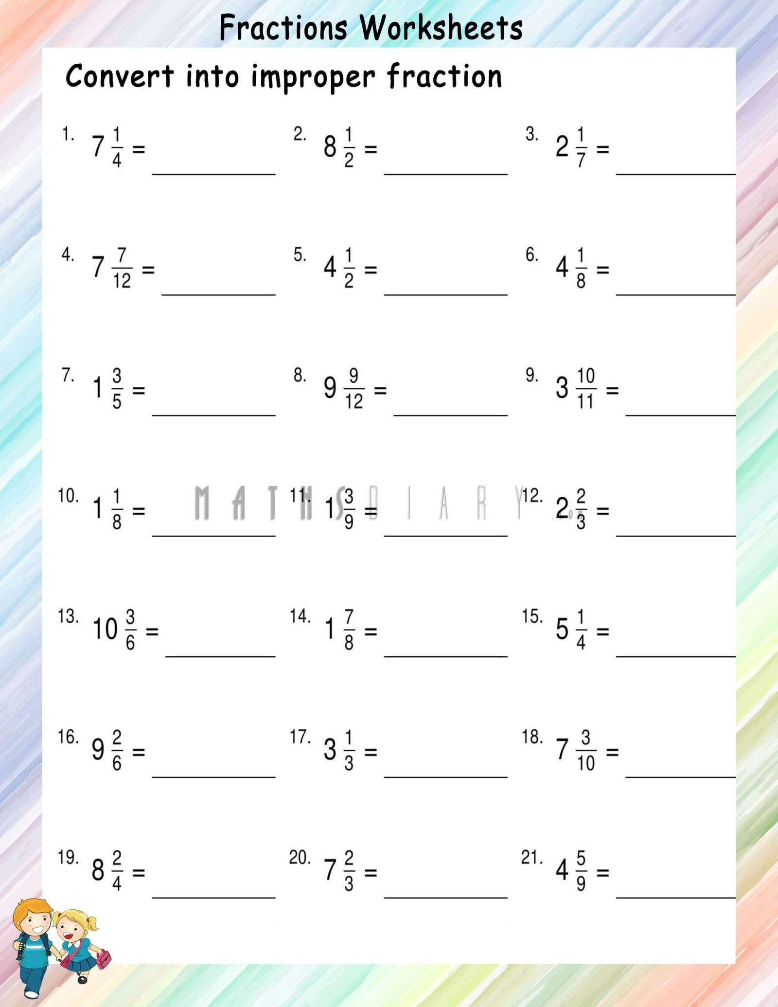 Convert Mixed Fractions To Improper Fractions Worksheets Math Worksheets MathsDiary