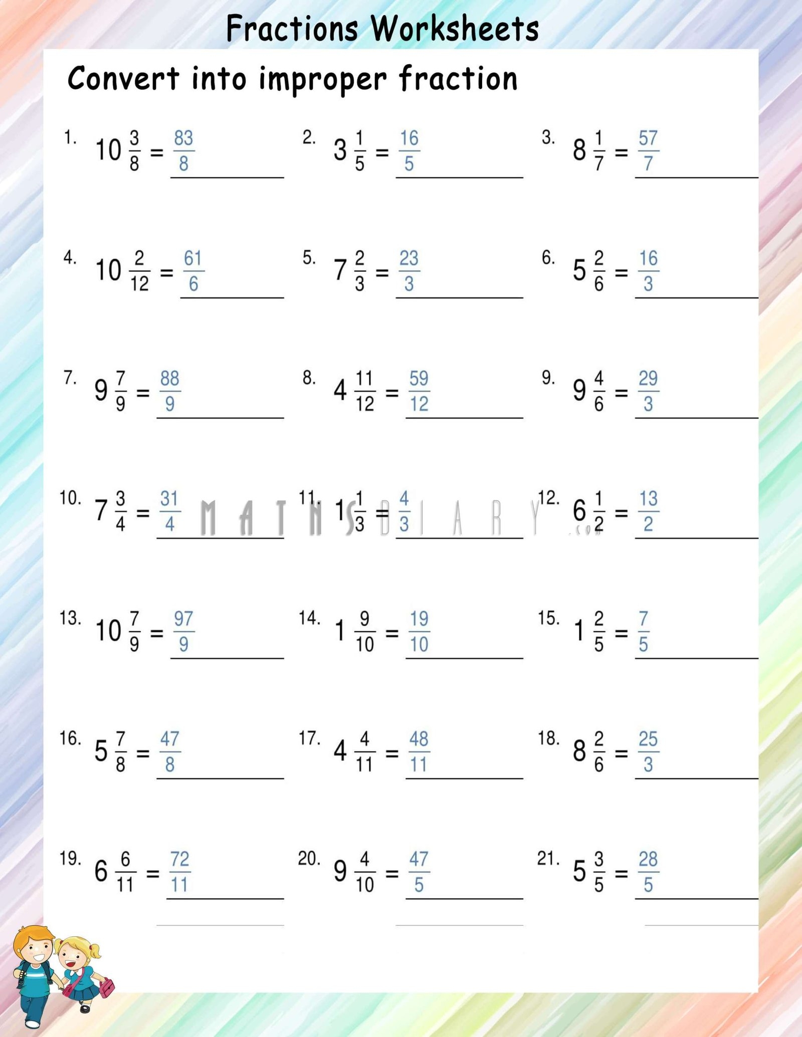 Convert Mixed Fractions To Improper Fractions Worksheets Math Worksheets MathsDiary Convert Mixed Fractions To Improper Fractions Worksheets Math Worksheets MathsDiary