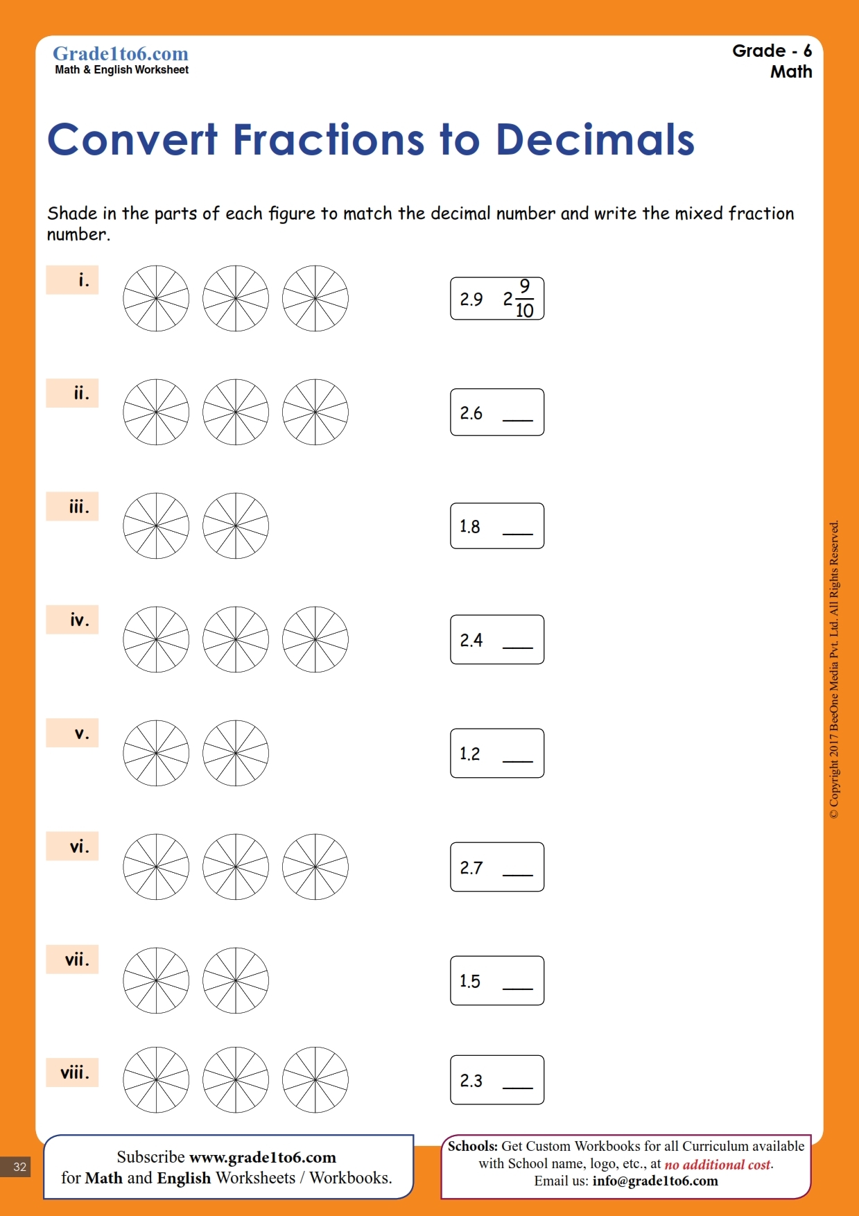 fraction to decimal worksheet