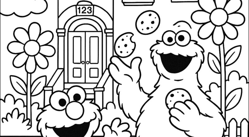 Cookie Monster With Elmo Sesame Street Coloring Pages