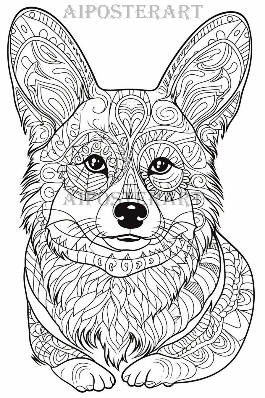 Corgi Dog Mandala Coloring Sheet For Adults Printable Dog Coloring Page Advanced Coloring High Res 1792x2688 Pixels Etsy