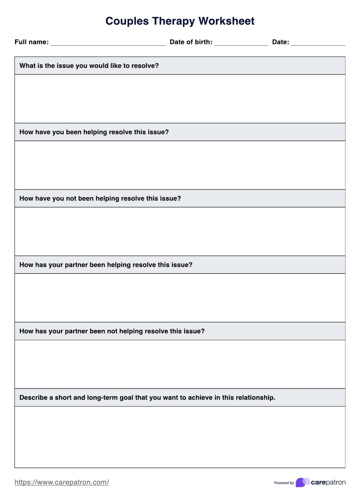 Couples Therapy Worksheet Template Couples Therapy Worksheet Template