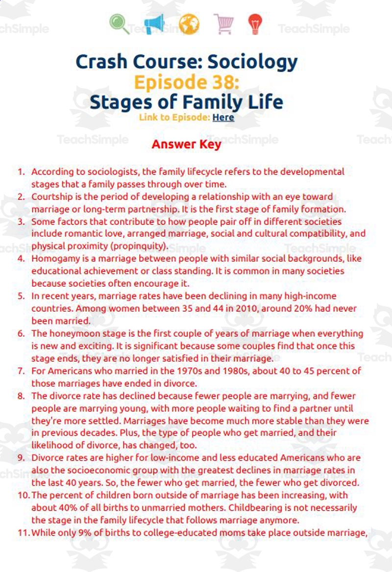 Crash Course Sociology 38 Stages Of Family Life Worksheet By Teach Simple