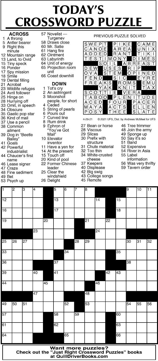 Crossword By McMeel 4 29 Messenger inquirer Crossword By McMeel 4 29 Messenger inquirer