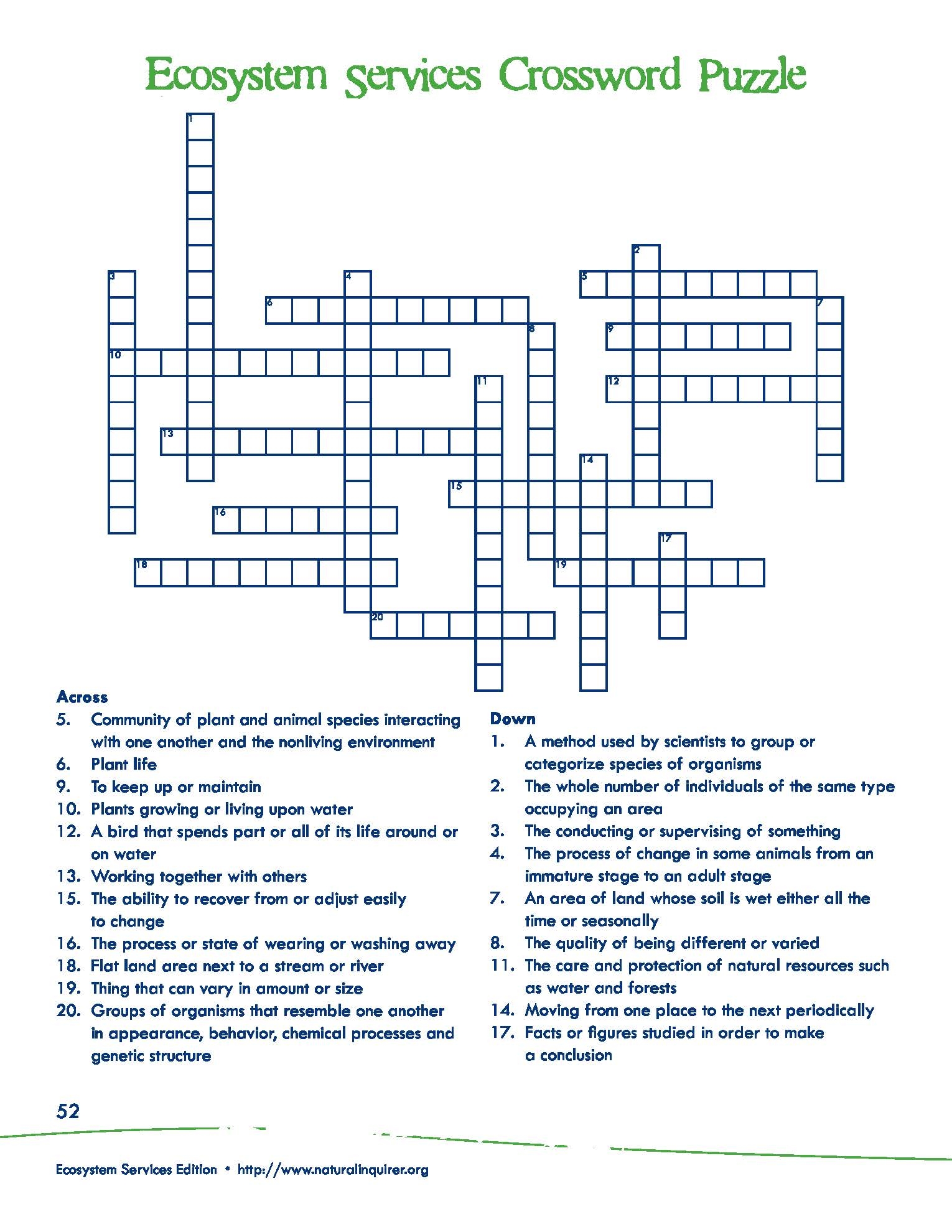 Crossword Ecosystem Services Natural Inquirer Crossword Ecosystem Services Natural Inquirer