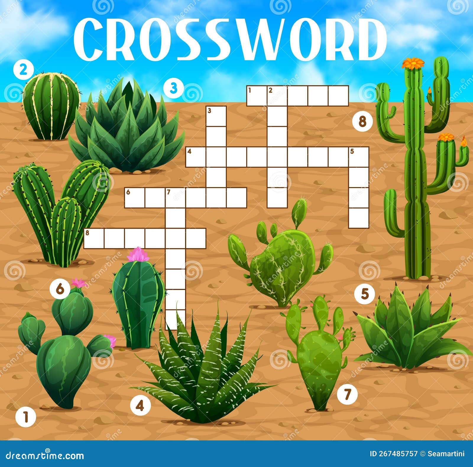 Crossword Quiz Game Grid With Mexican Cactus Stock Vector Illustration Of Mexico Puzzle 267485757
