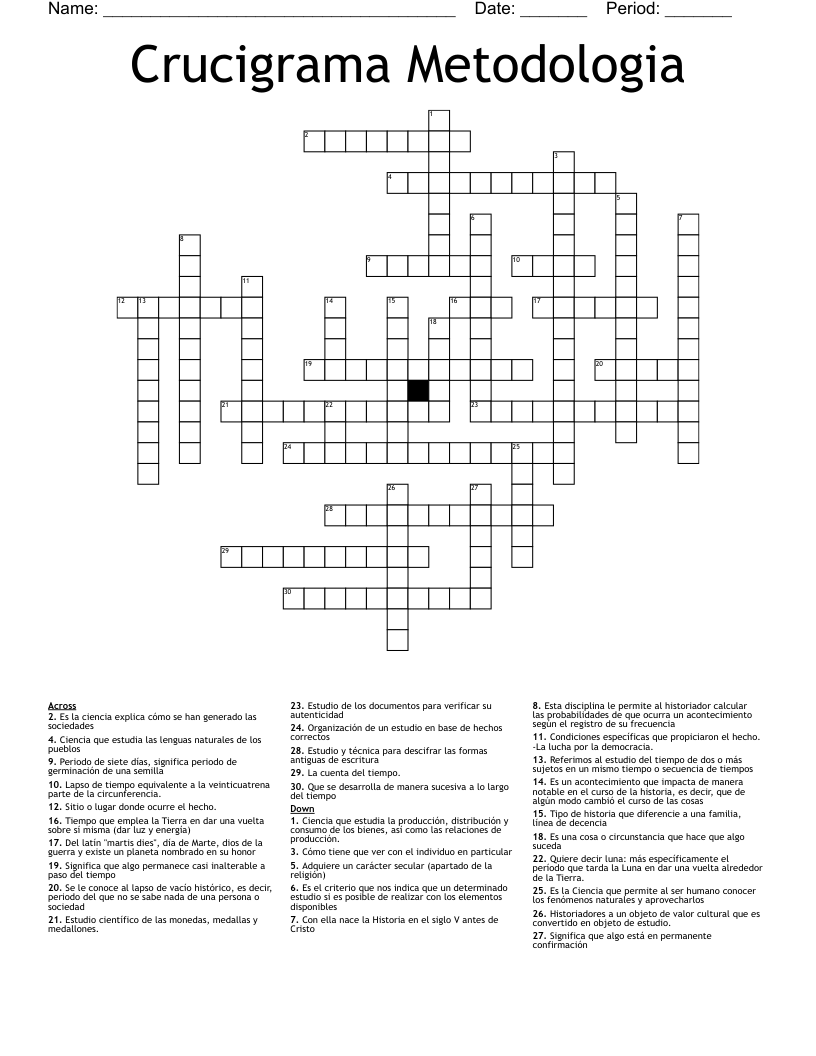 Crucigrama Metodologia Crossword WordMint Crucigrama Metodologia Crossword WordMint