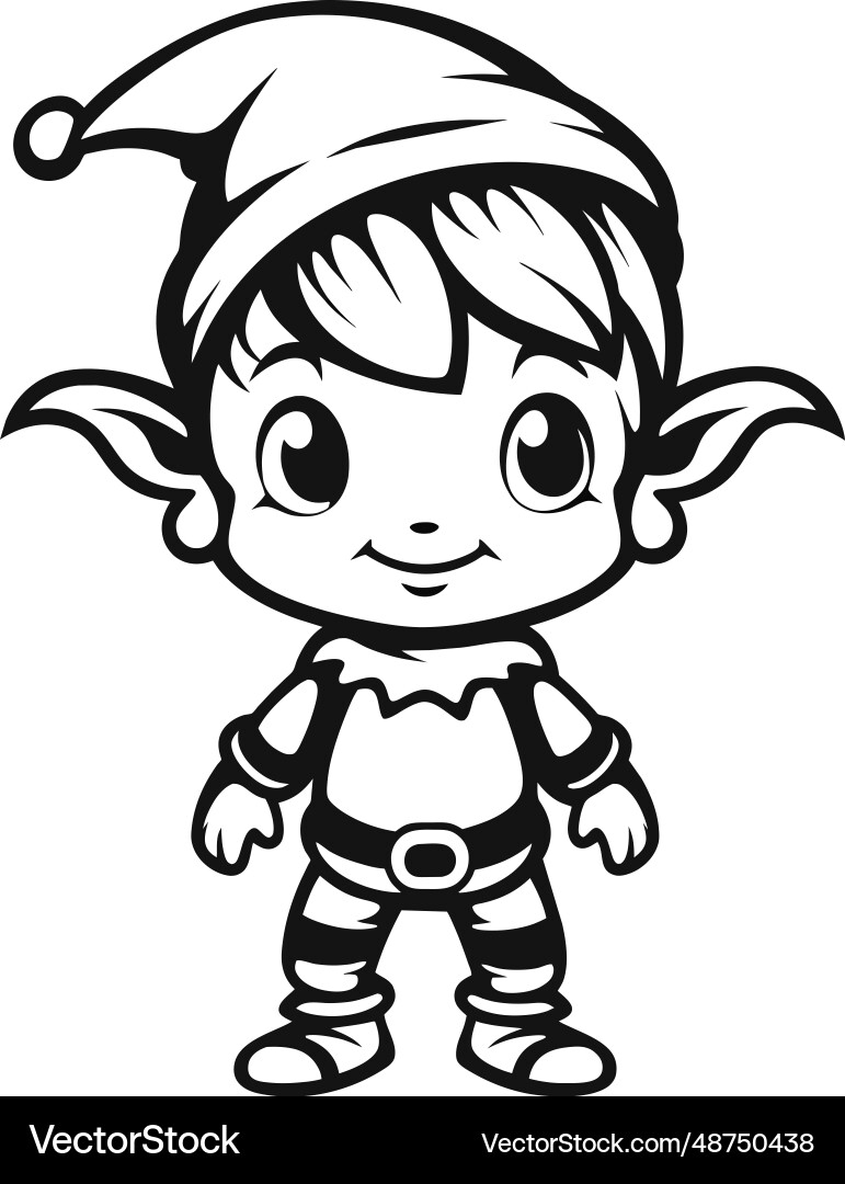 Cute Cartoon Christmas Elf Coloring Page Royalty Free Vector VectorStock