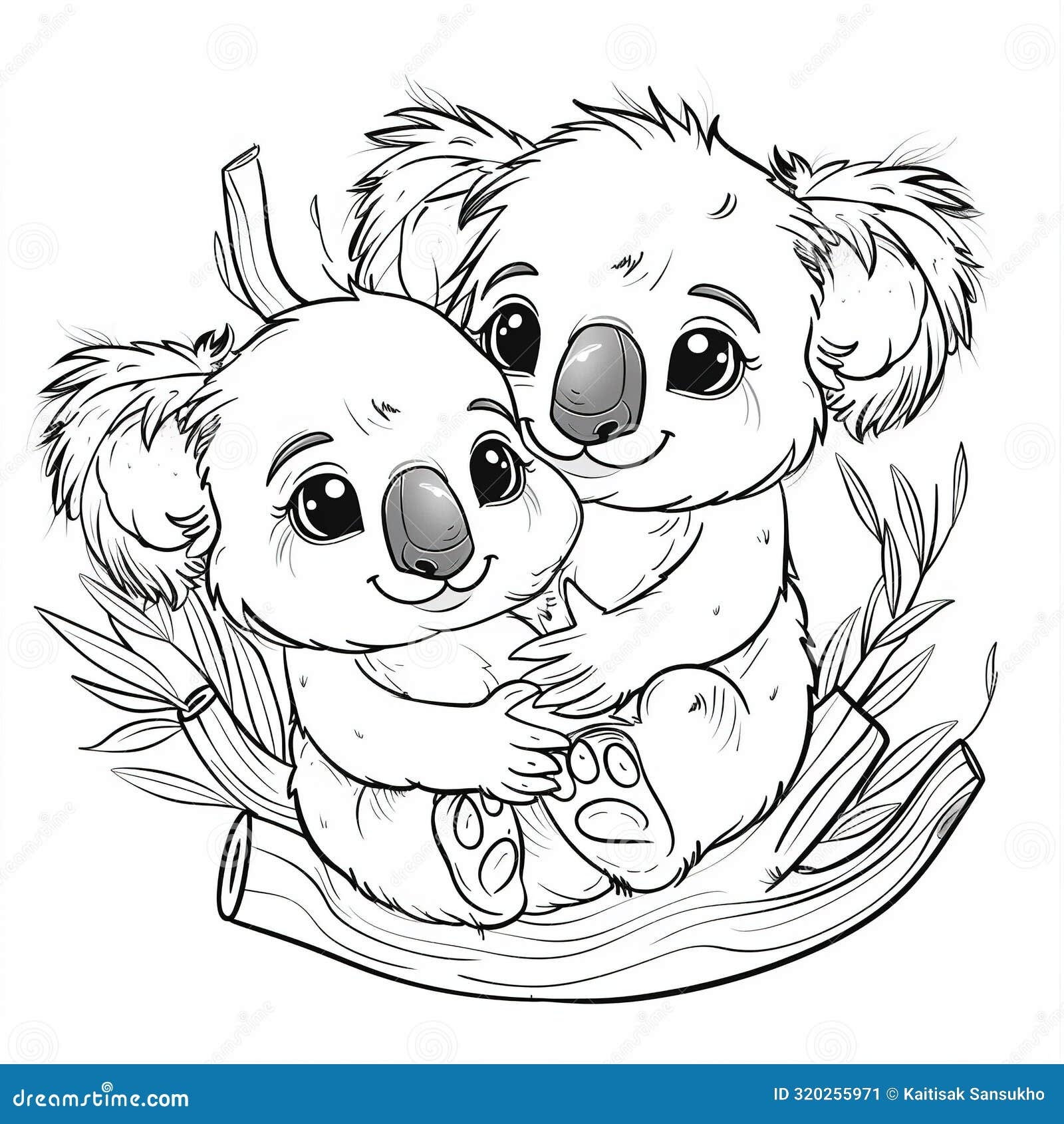 Cute Cartoon Koala Couple Coloring Page For Kids Vector Illustration Stock Illustration Illustration Of Cute Koala 320255971