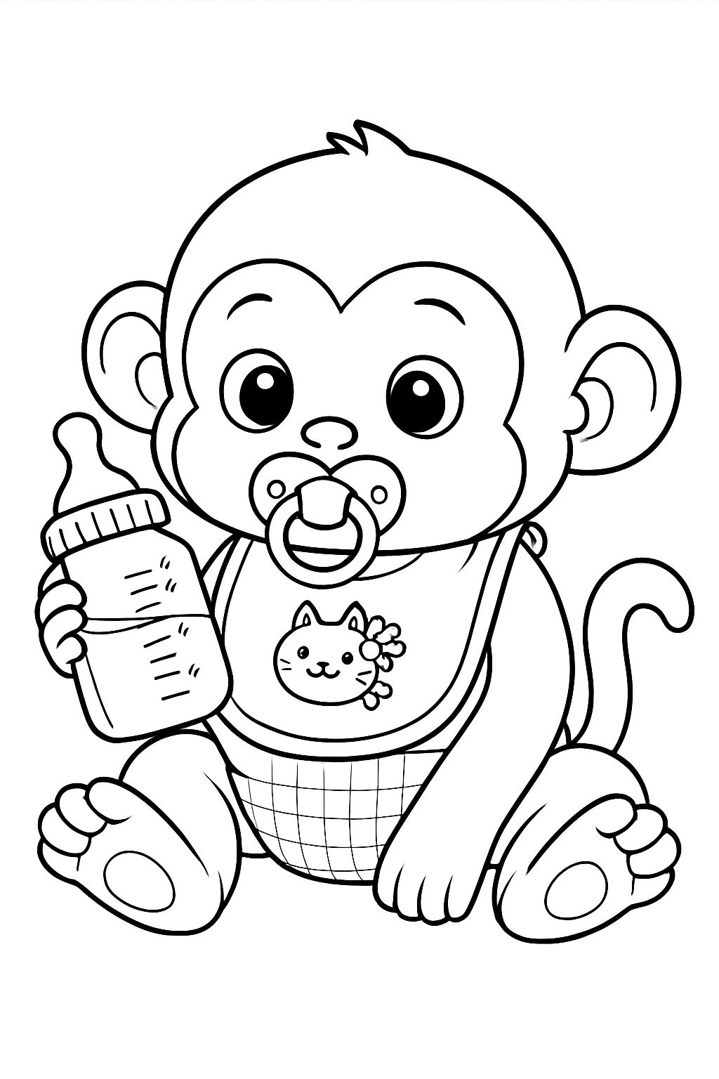 Cute Cartoon Monkey With Baby Bottle Coloring Book Page Playground Cute Cartoon Monkey With Baby Bottle Coloring Book Page Playground