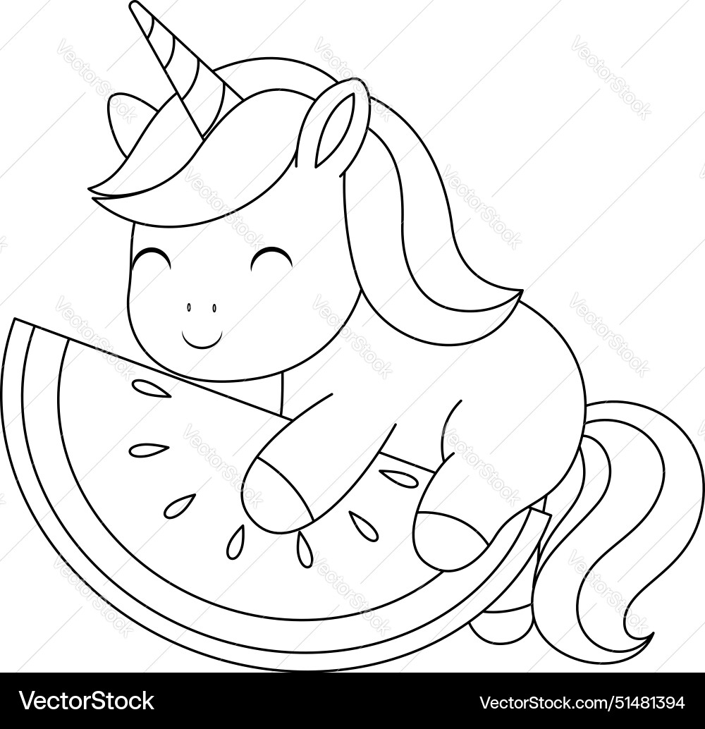 Cute Kawaii Unicorn And Watermelon Coloring Page Royalty Free Vector VectorStock Cute Kawaii Unicorn And Watermelon Coloring Page Royalty Free Vector VectorStock