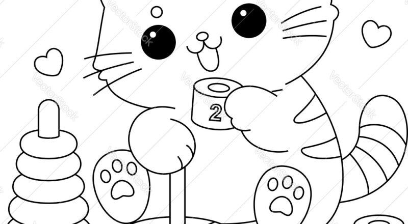 Cute Kitten Coloring Page Royalty Free Vector VectorStock