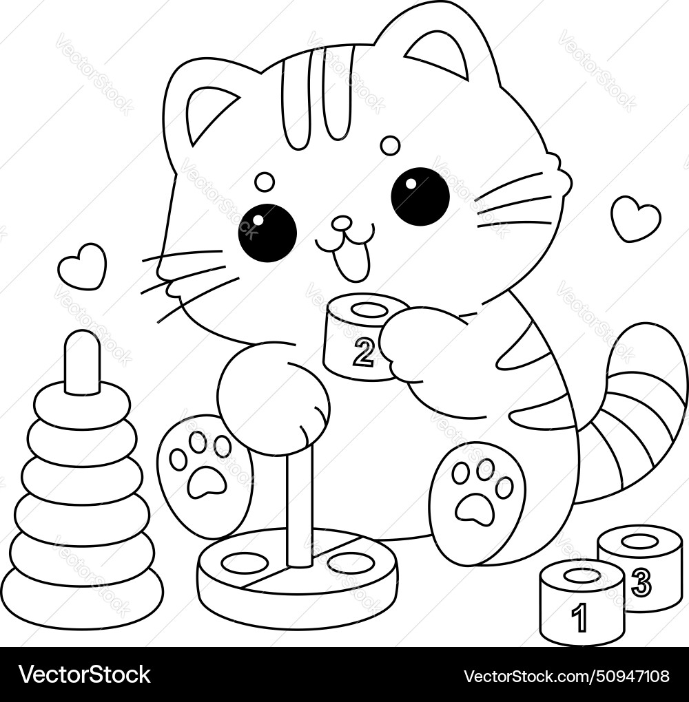 Cute Kitten Coloring Page Royalty Free Vector VectorStock Cute Kitten Coloring Page Royalty Free Vector VectorStock