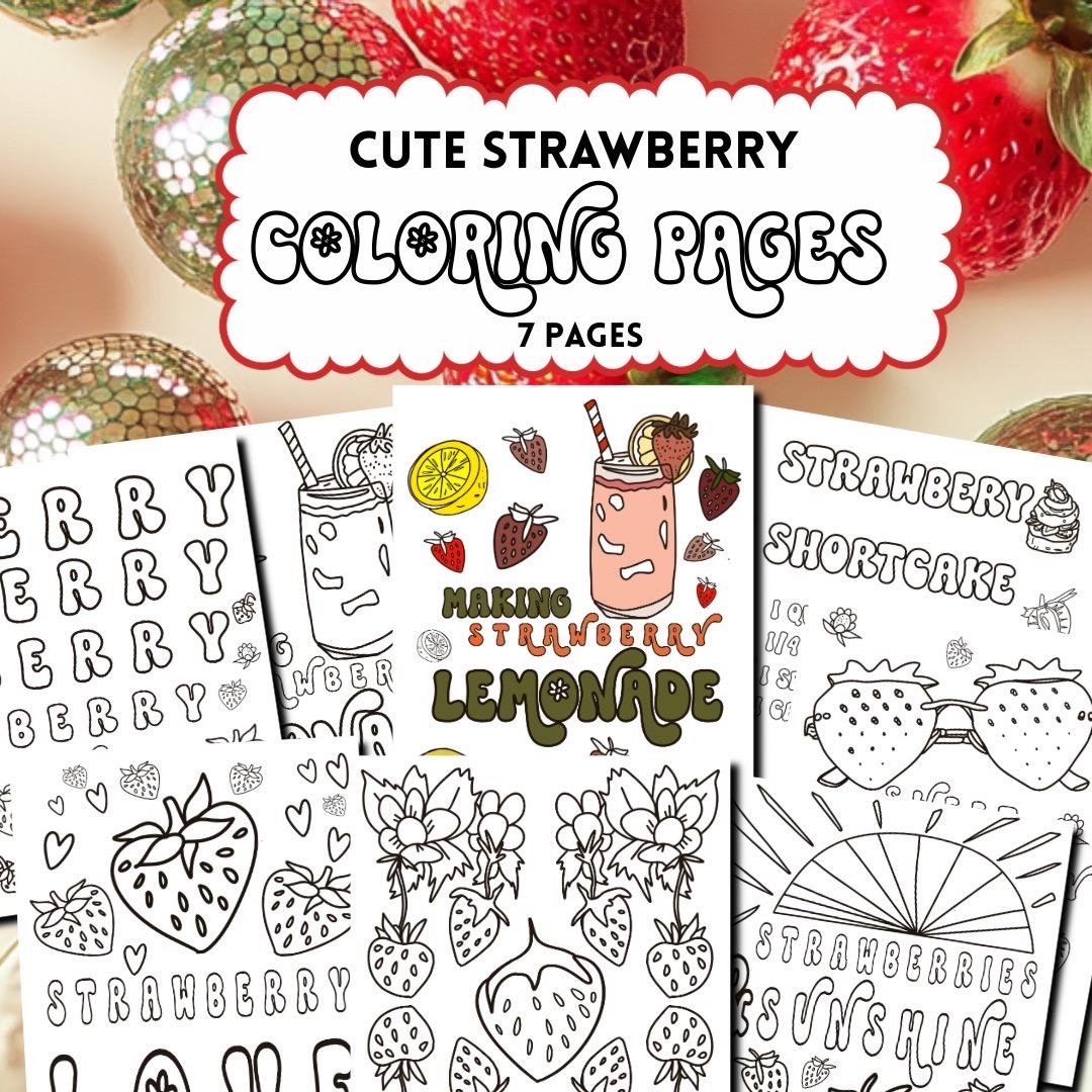 Cute Strawberry Digital Coloring Book Printable Coloring Pages For Adults Summer Coloring Sheets For Kids Groovy Strawberry Shortcake Etsy
