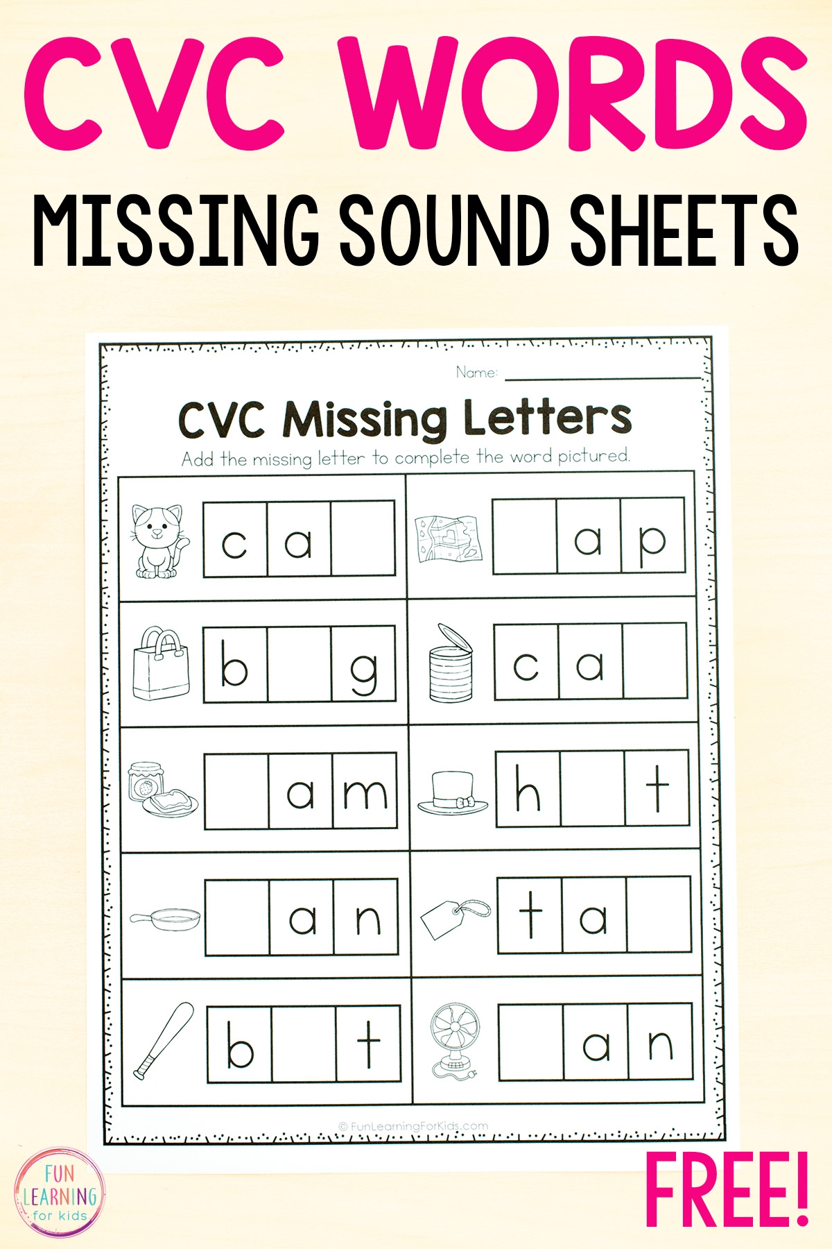 cvc words practice worksheets