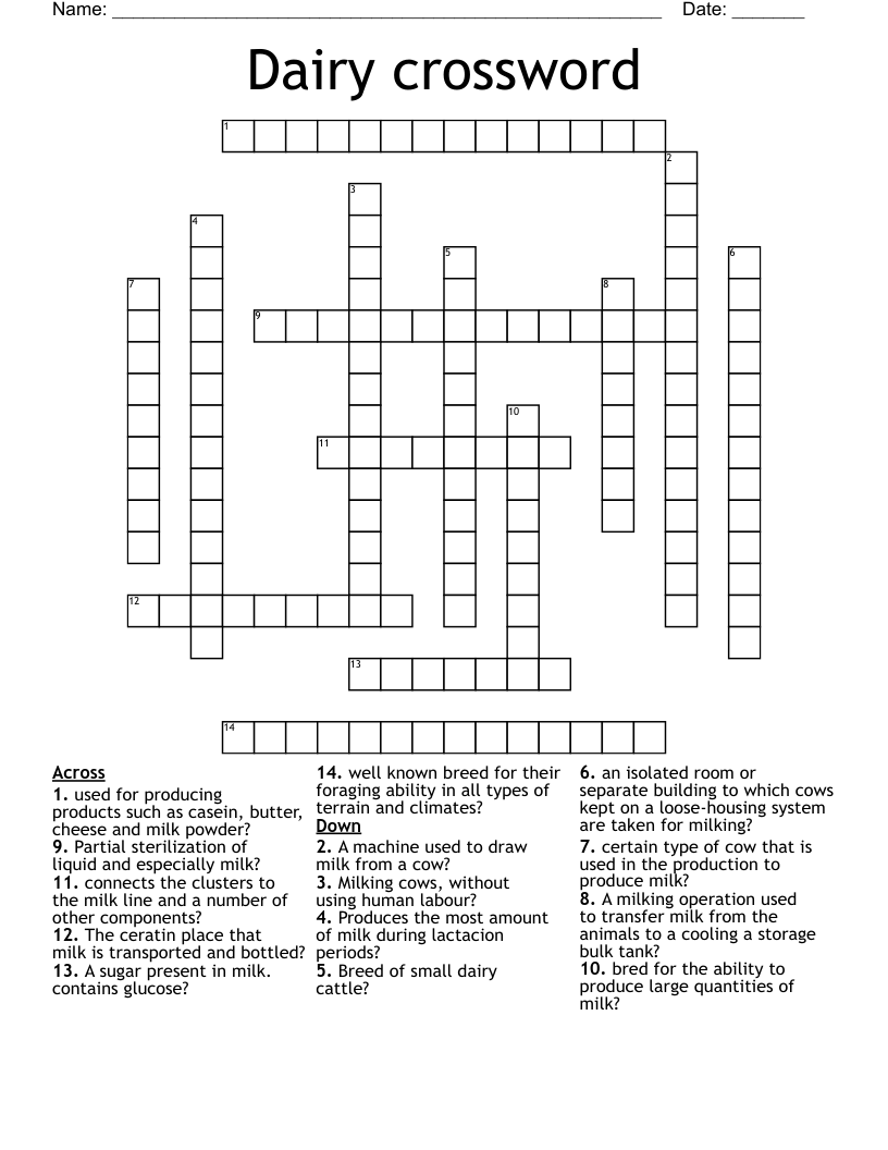 Dairy Crossword WordMint Dairy Crossword WordMint