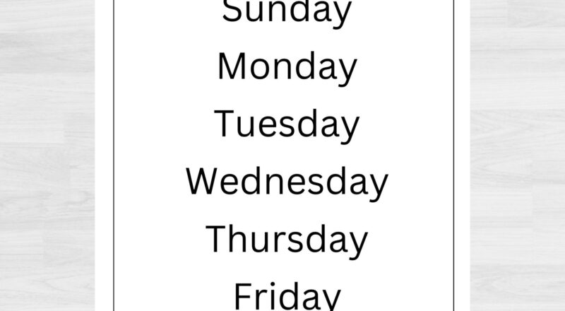 Days Of The Week Printable Chart Pre k Learning digital Download Etsy