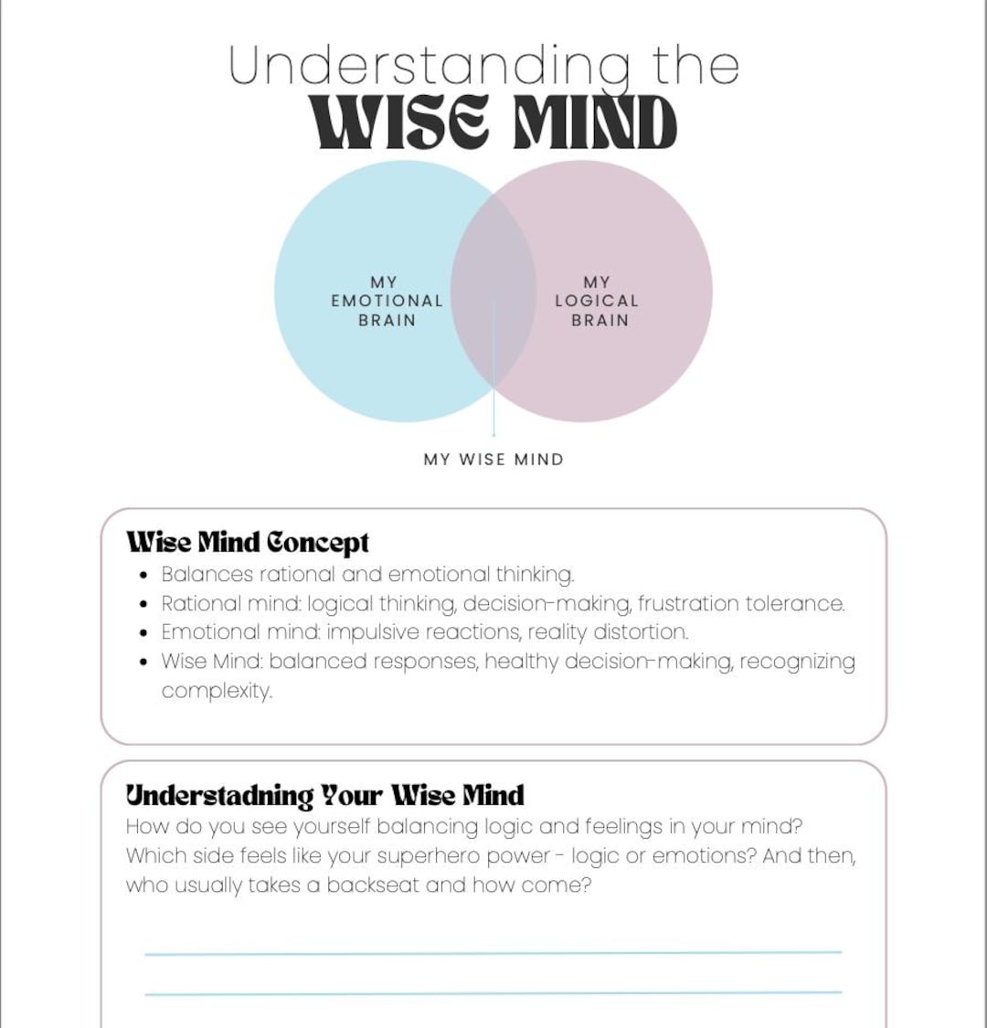DBT Wise Mind Worksheet TEMPLATE Etsy