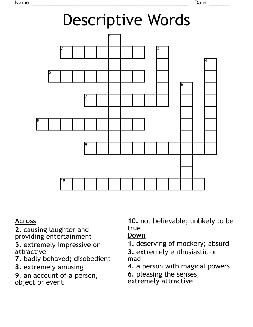 Descriptive Words Crossword WordMint