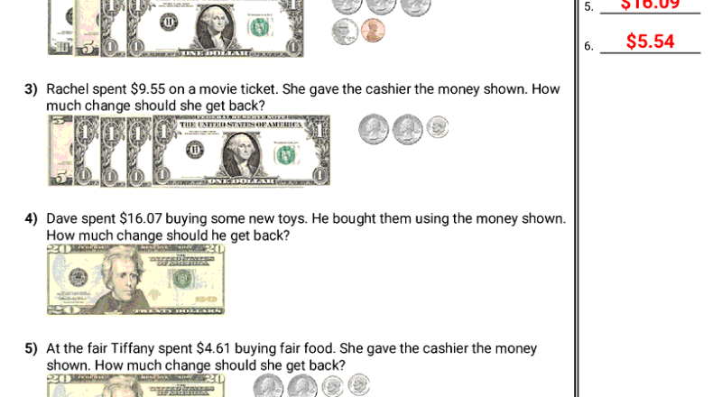 Determining Change Worksheets