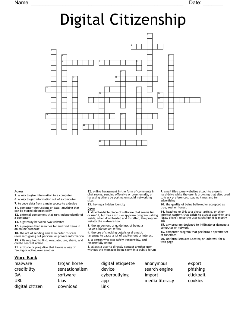Digital Citizenship Crossword WordMint Digital Citizenship Crossword WordMint