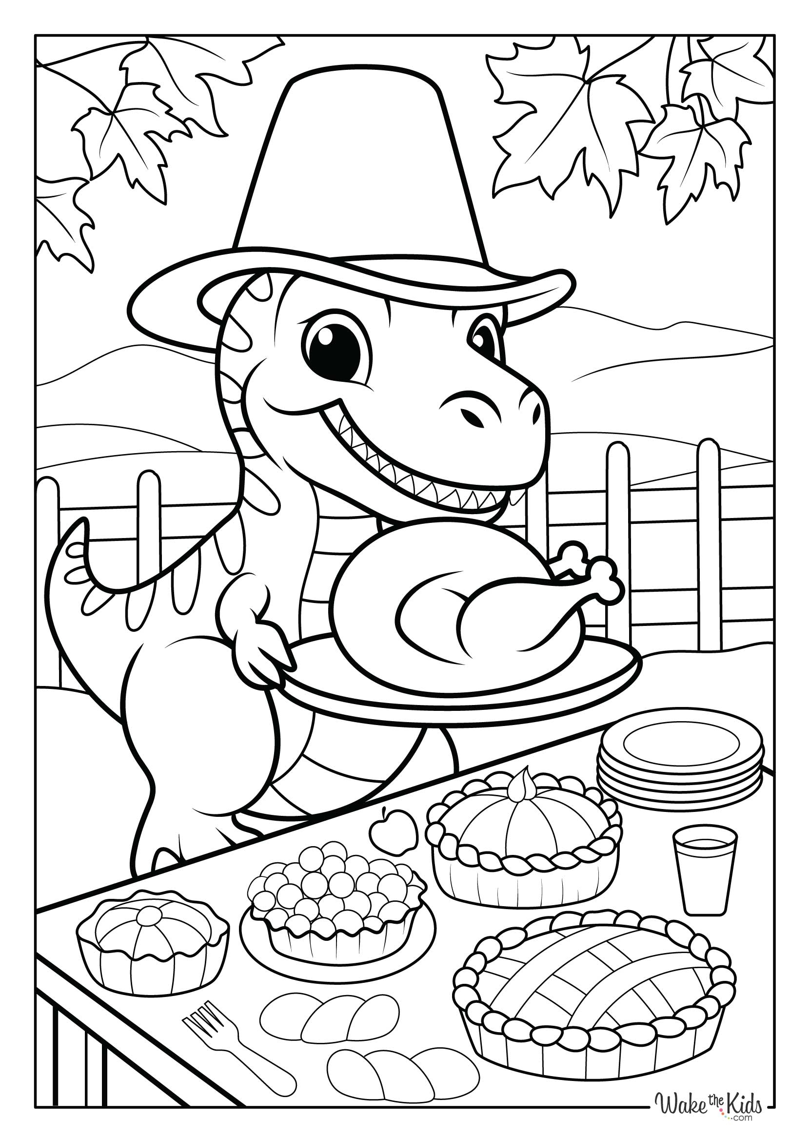 Dinosaur Thanksgiving Coloring Pages Free Printable PDFs WakeTheKids