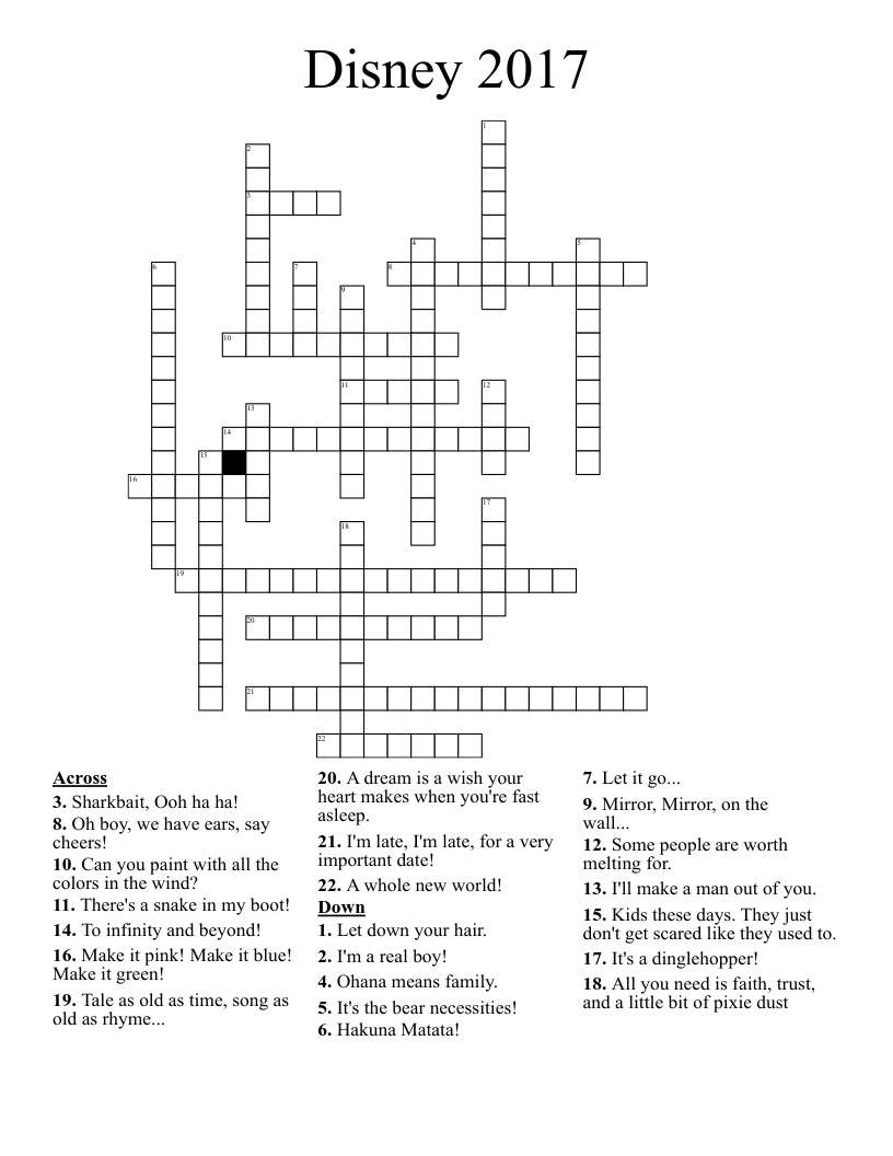 Disney 2017 Crossword WordMint