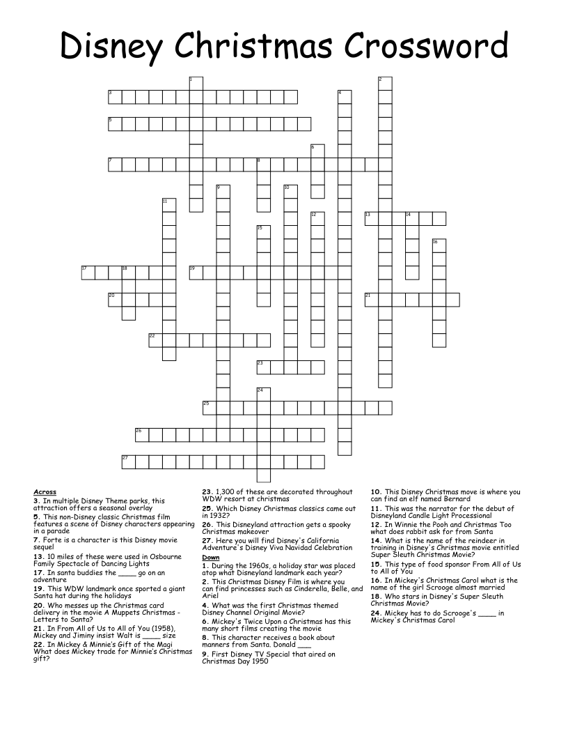 Disney Christmas Crossword WordMint Disney Christmas Crossword WordMint
