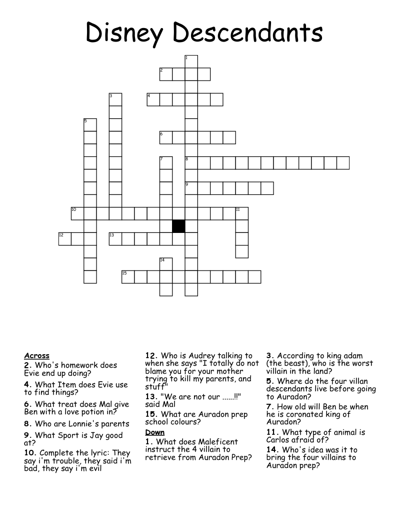 Disney Descendants Crossword WordMint Disney Descendants Crossword WordMint