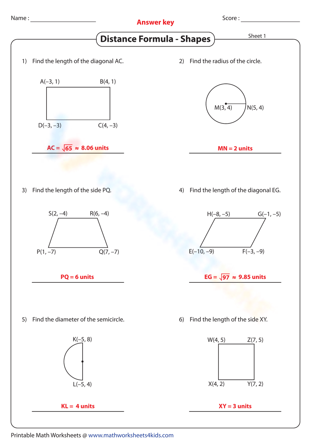 Distance Formula Shapes Edition Worksheet Distance Formula Shapes Edition Worksheet