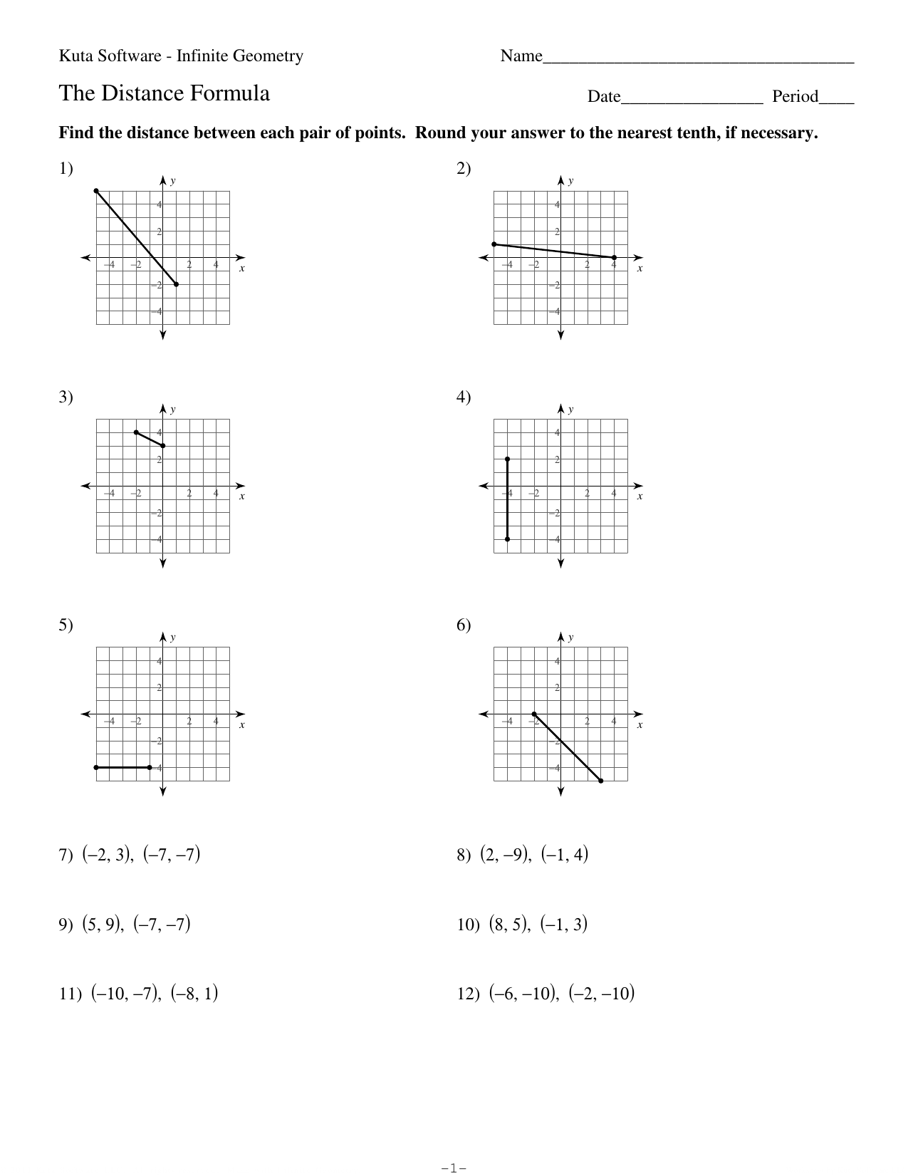 Distance Formula Worksheet Geometry Practice Distance Formula Worksheet Geometry Practice