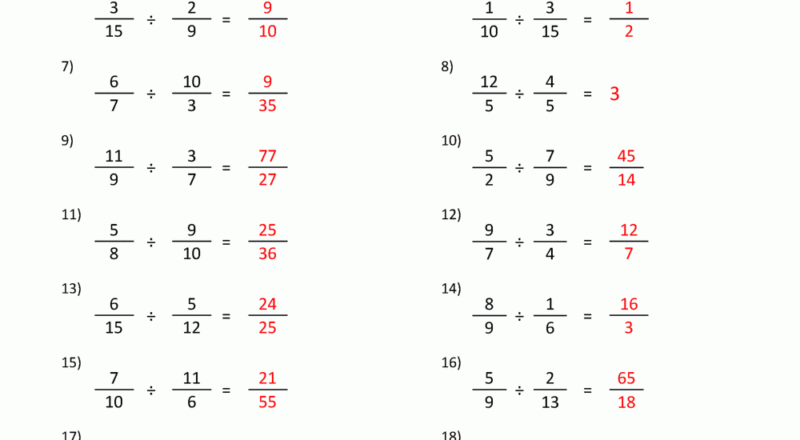 Dividing Fractions Worksheet