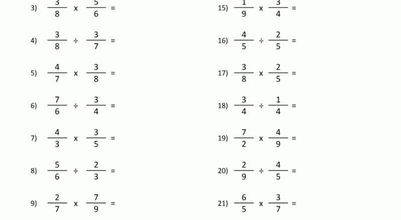 Dividing Fractions Worksheet
