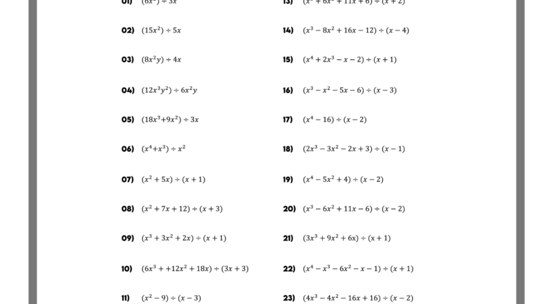Dividing Polynomials Worksheets With Answers Mashup Math