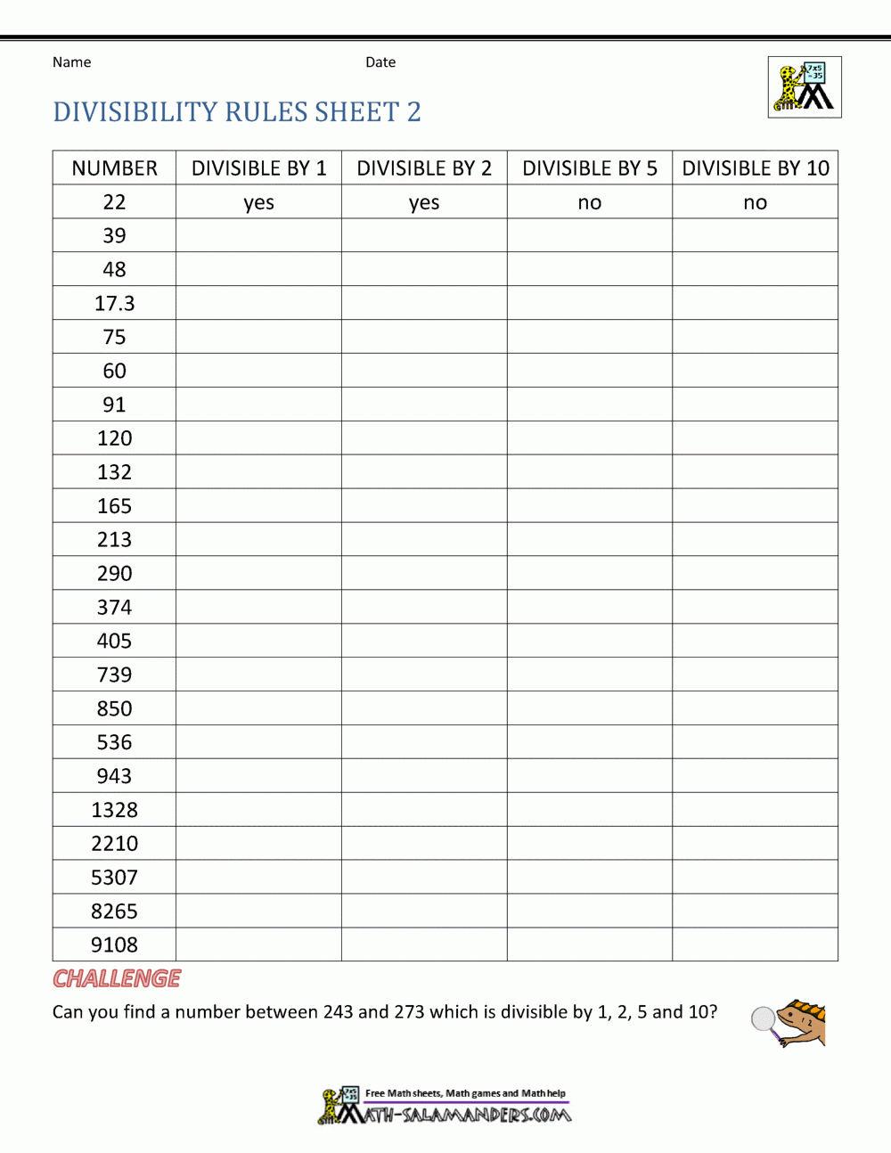 Divisibility Rules Worksheets Divisibility Rules Worksheets