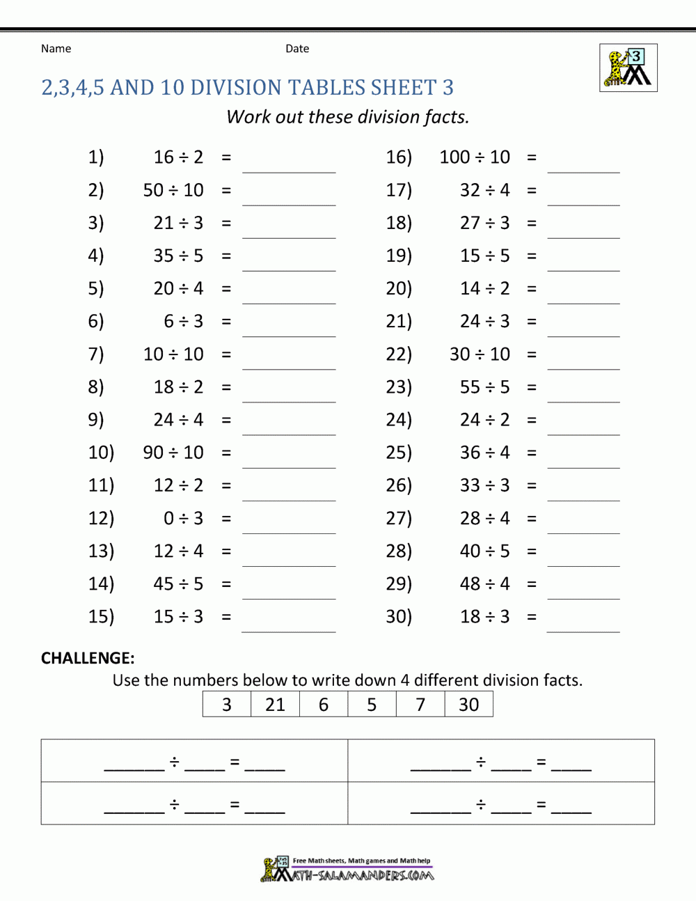multiplication division worksheets
