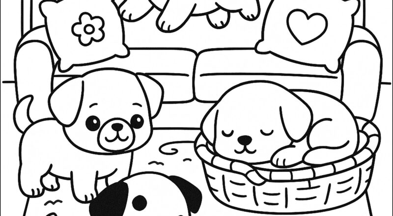 Dogs Playing In The Living Room Dog Coloring Pages