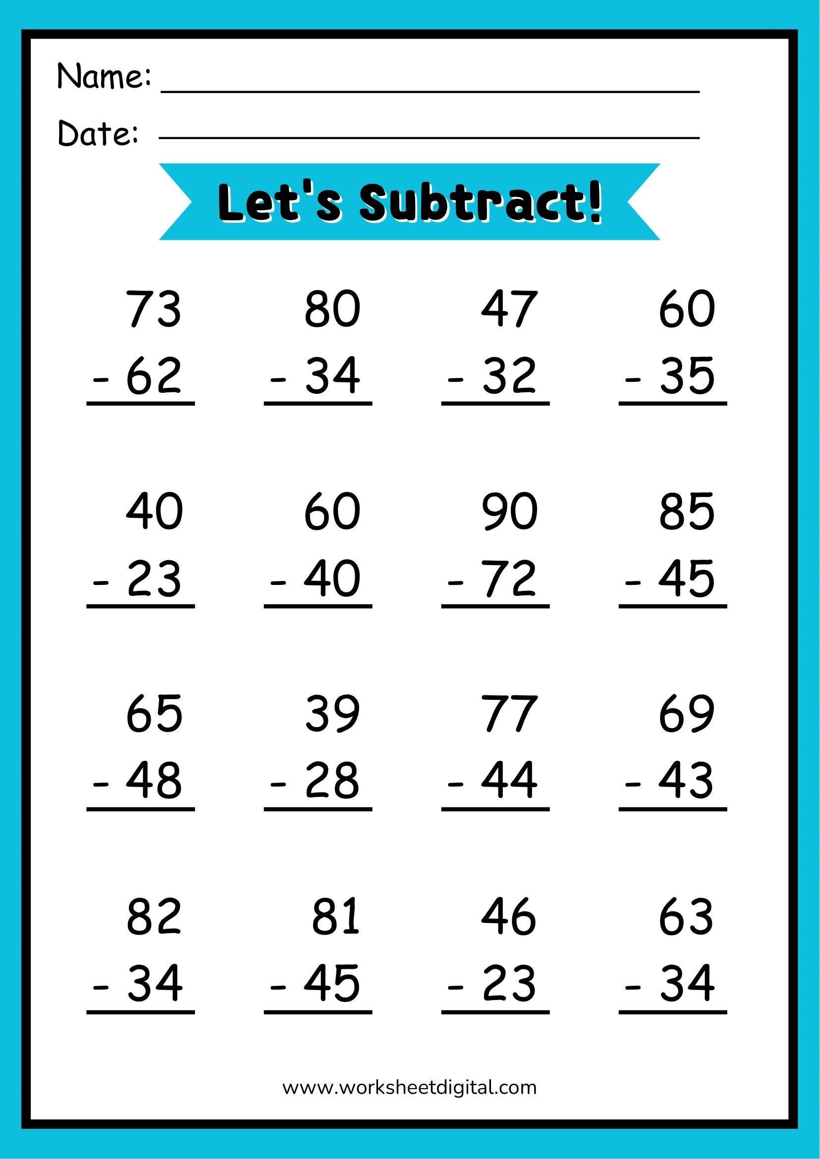 Double Digit Subtraction Worksheet Regrouping Practice PDF Etsy Israel Double Digit Subtraction Worksheet Regrouping Practice PDF Etsy Israel