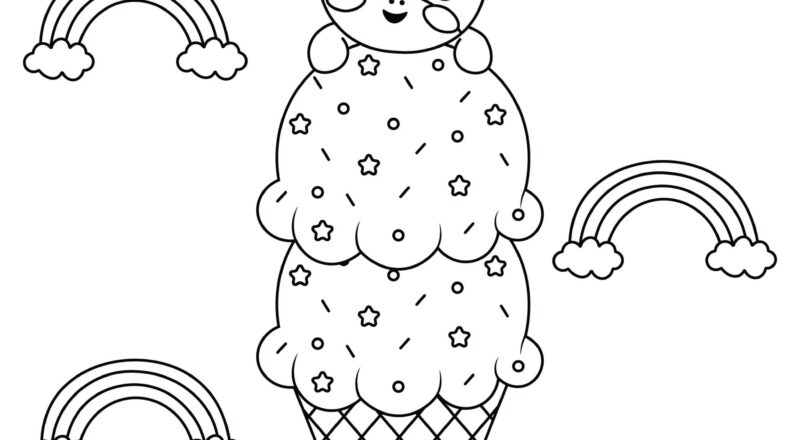 Double Scoop Ice Cream Unicorn Coloring Page