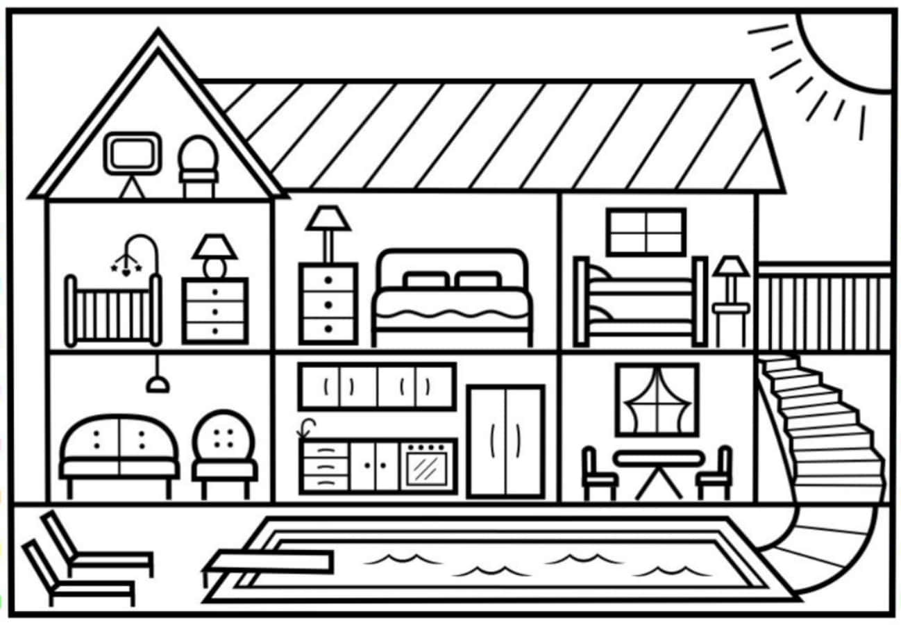 Download A House Coloring Page With A House And Furniture Wallpapers Download A House Coloring Page With A House And Furniture Wallpapers