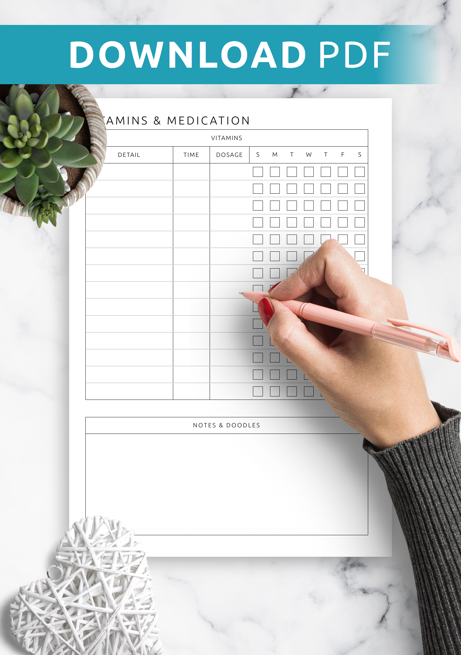 Download Printable Vitamins Medication Template PDF
