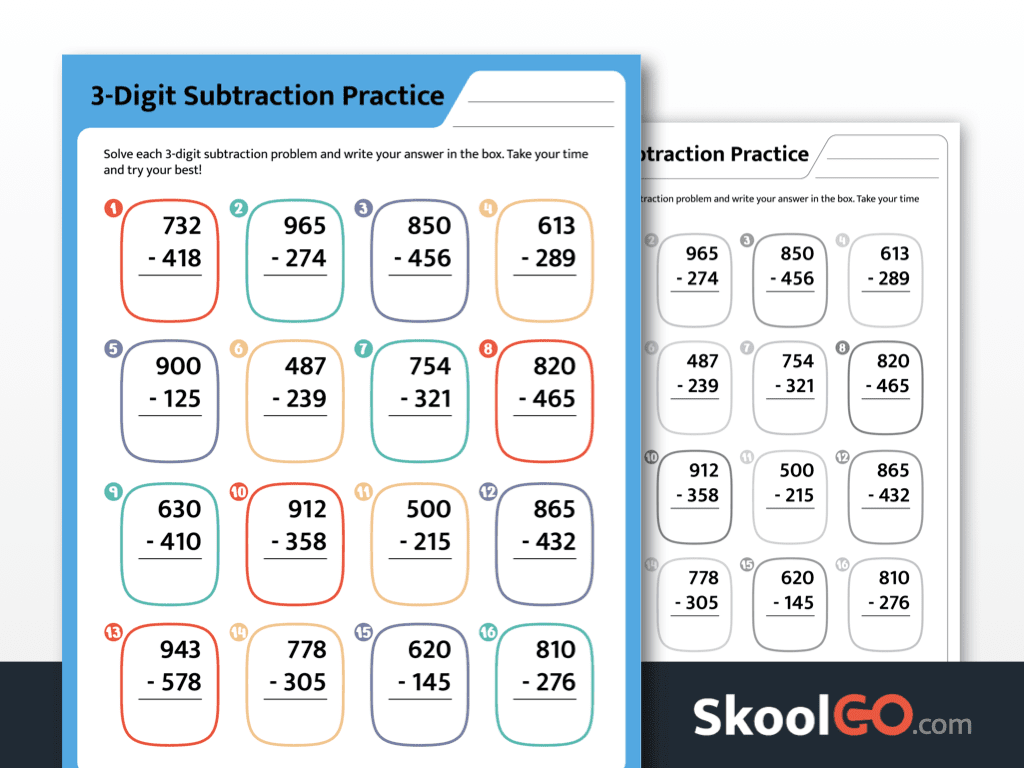 Downloadable 3 Digit Subtraction Worksheet For Grades 2 4 Downloadable 3 Digit Subtraction Worksheet For Grades 2 4